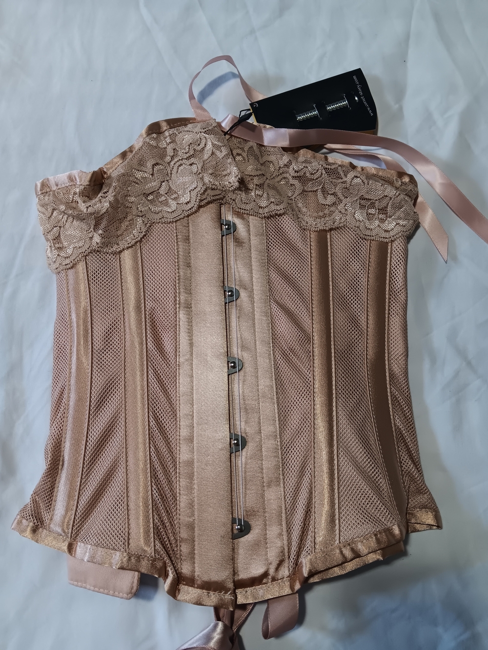 Blush Lace-Trim Satin Corset Bustier